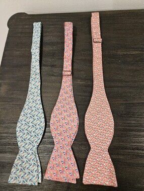 Vineyard Vines Coral and Light Blue Patterned Self-Tie Bow Ties - Set of 3